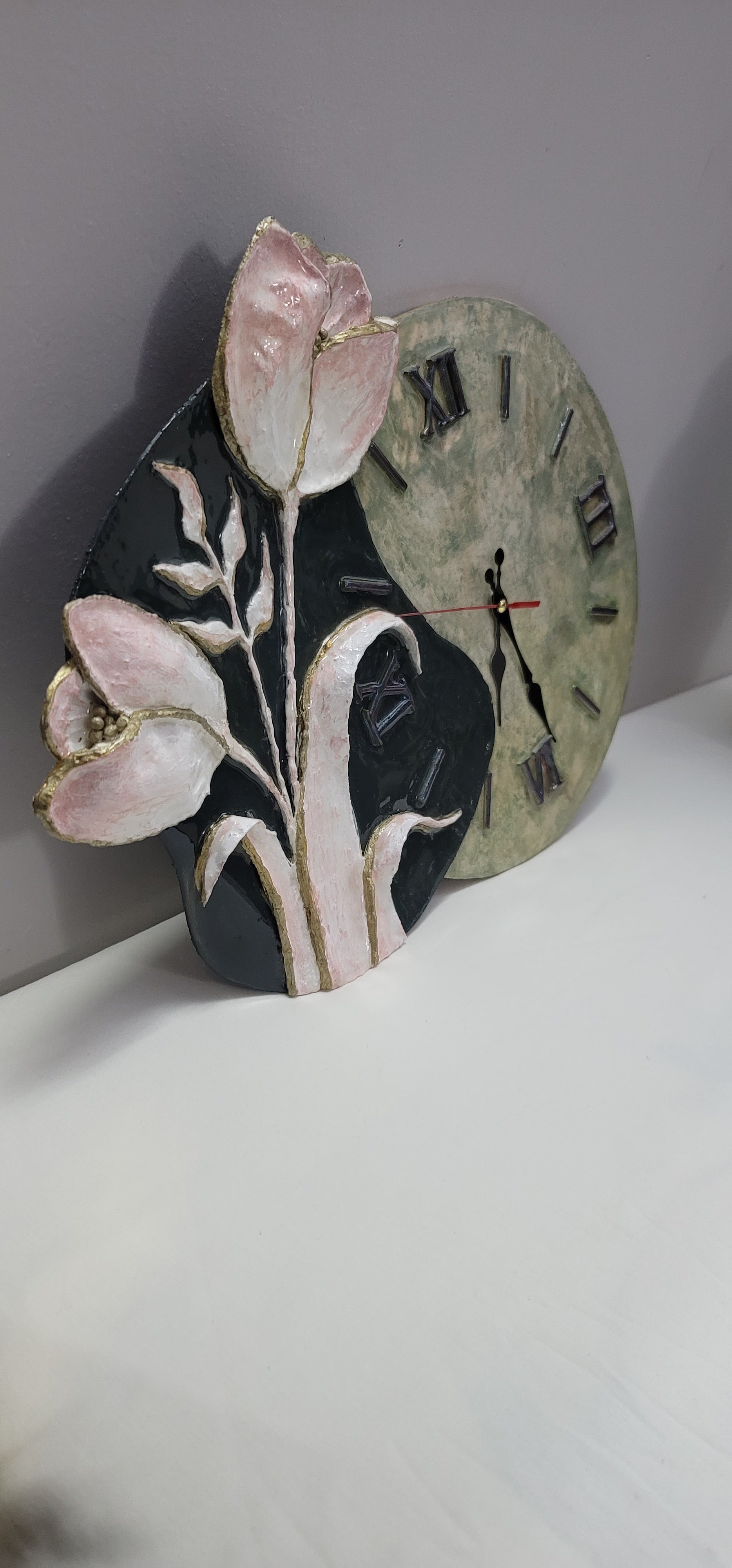 Wall Clock 3d sculptural flowers