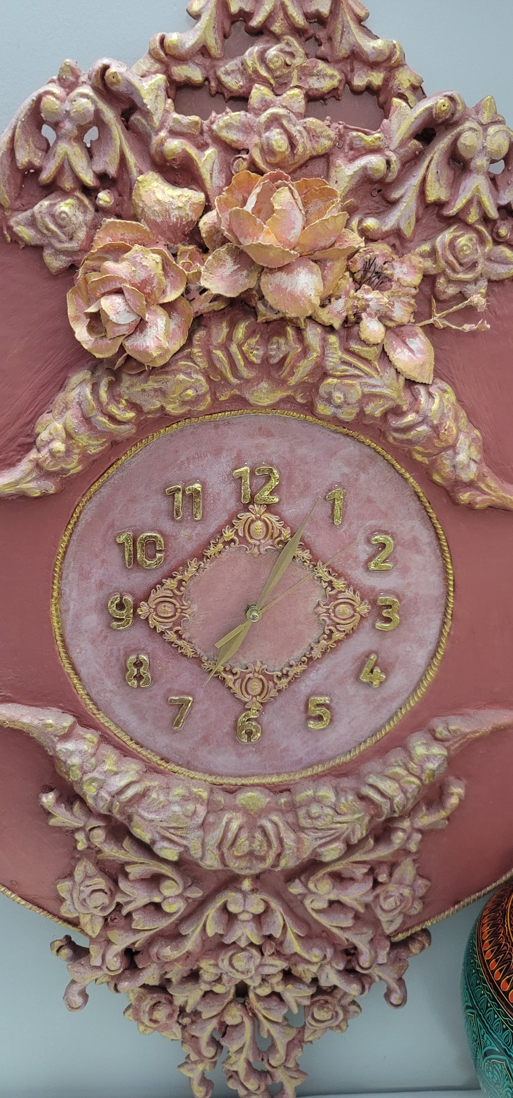 3d Wall Clock with Gold Foil digits, resin, and other sculptural material