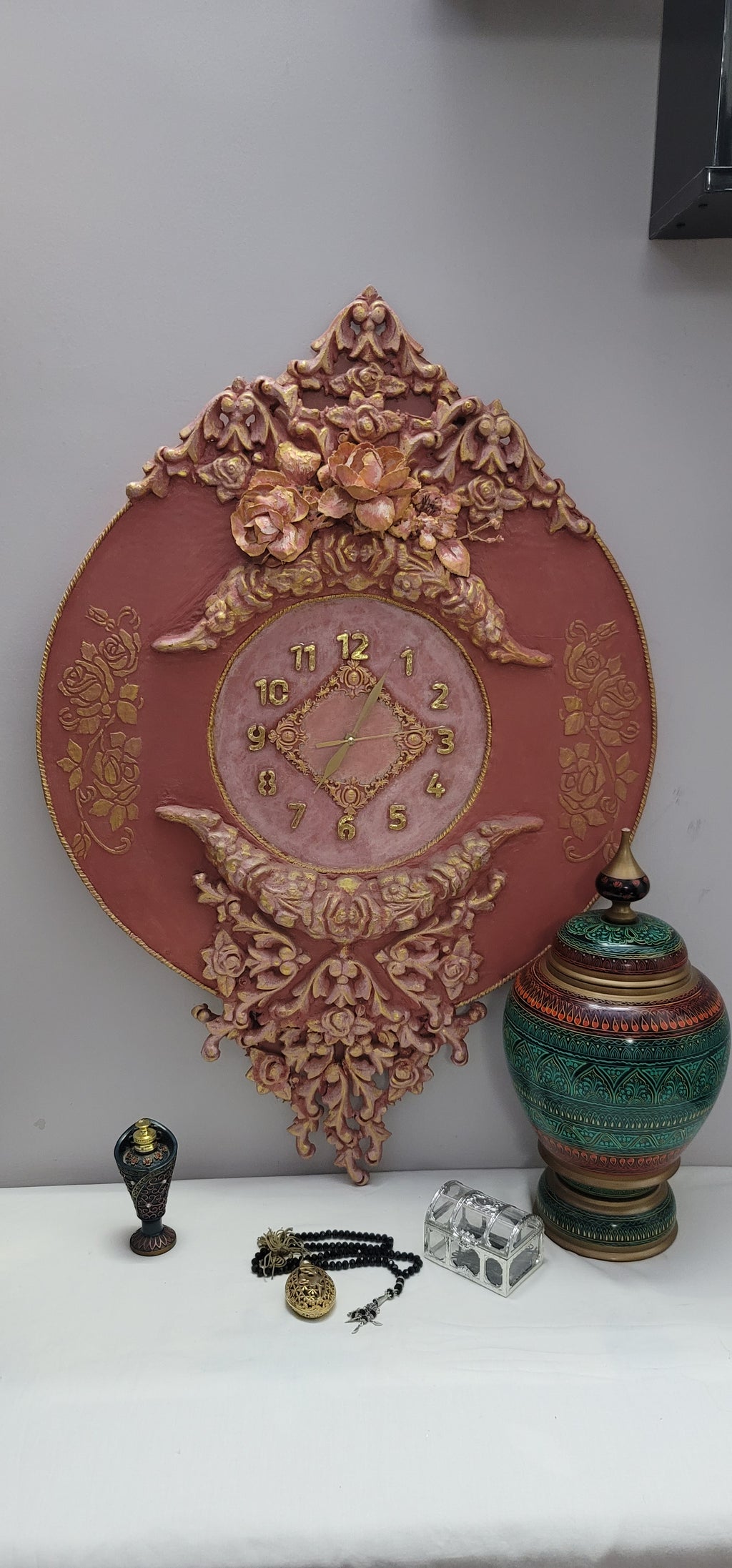 3d Wall Clock with Gold Foil digits, resin, and other sculptural material