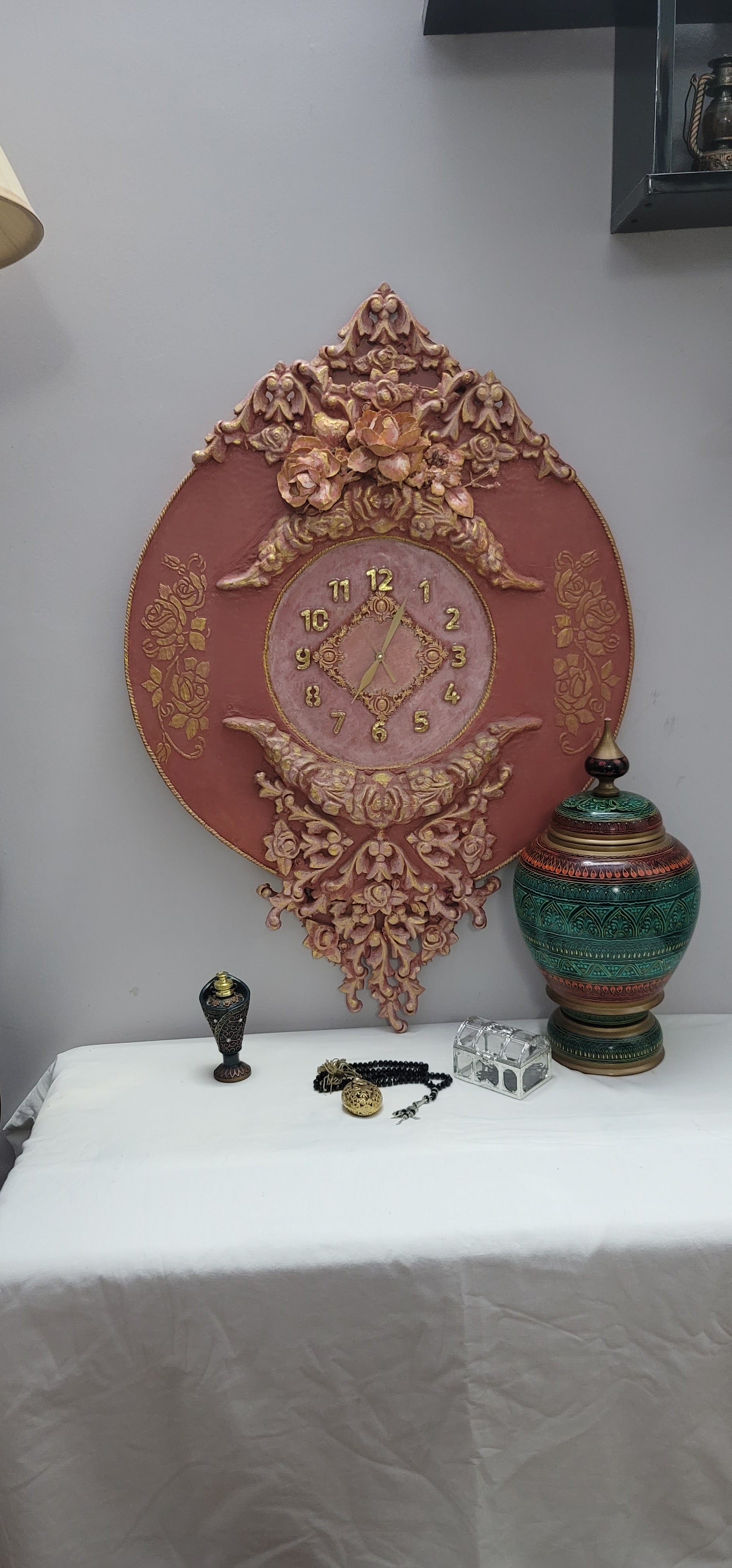 3d Wall Clock with Gold Foil digits, resin, and other sculptural material